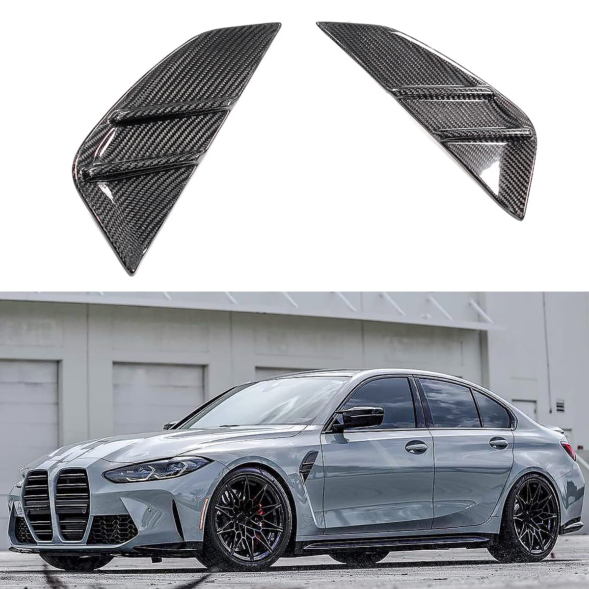 Real Carbon Fiber Front Fender Side Vent Trim for 2021-2024 BMW G80 M3 - M Performance Style Upgrade - Enhances Aerodynamics & Sporty Look - Perfect for Car Enthusiasts & Track Days