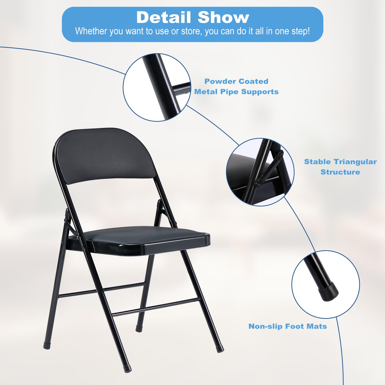 6 Pack Black Folding Chairs with Padded Seats - Heavy Duty Steel Frame Stackable Chairs for Wedding, Party, Office & Outdoor Events - 330lbs Capacity - Perfect for Home, Banquet Halls and Backyard Gatherings