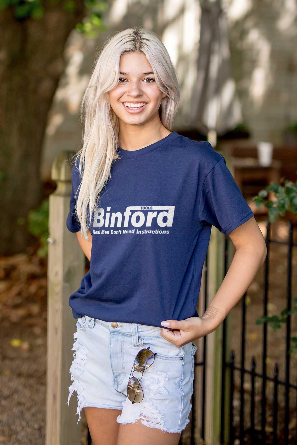 Binford Tools Real Men No Instruction Graphic T-Shirt for Men & Women - Funny Workwear & Casual Outfit Tee