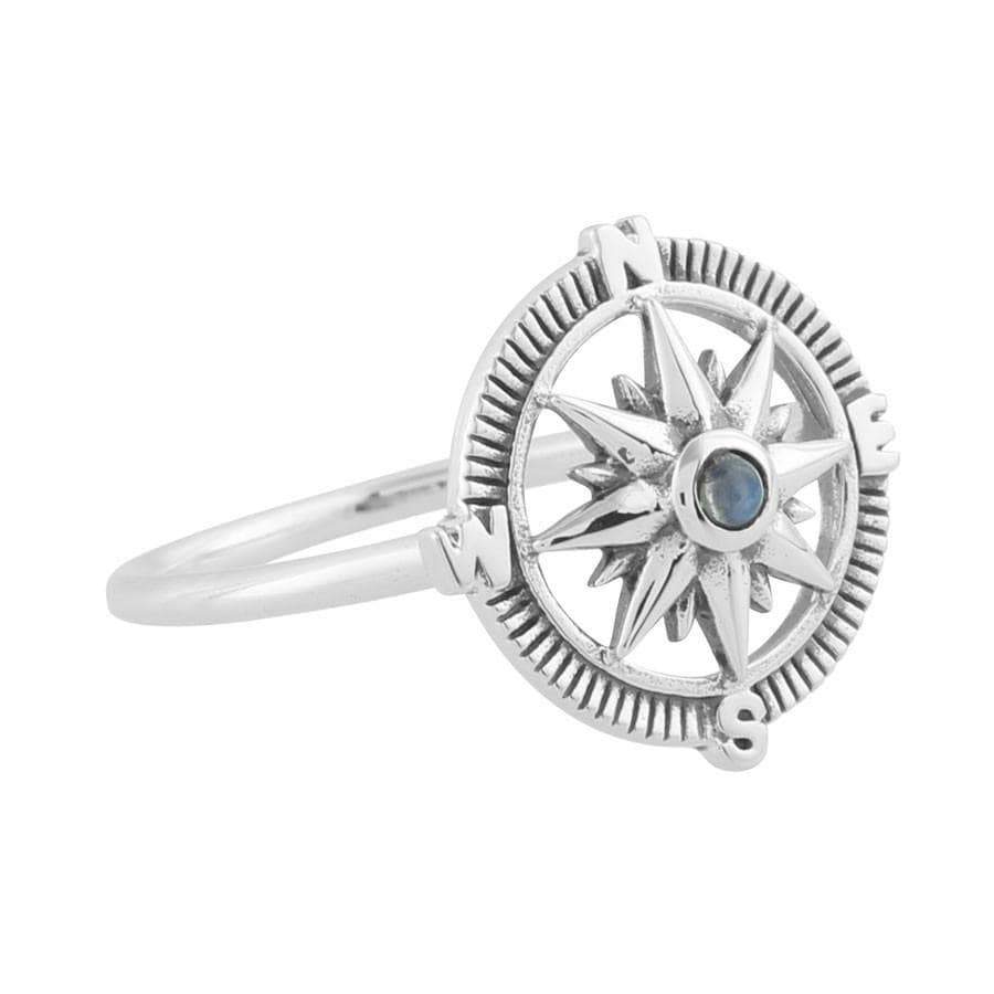 Guiding Light Compass Moonstone Ring - Elegant Silver Jewelry for Women | Perfect for Travel, Outdoor Adventures & Spiritual Healing