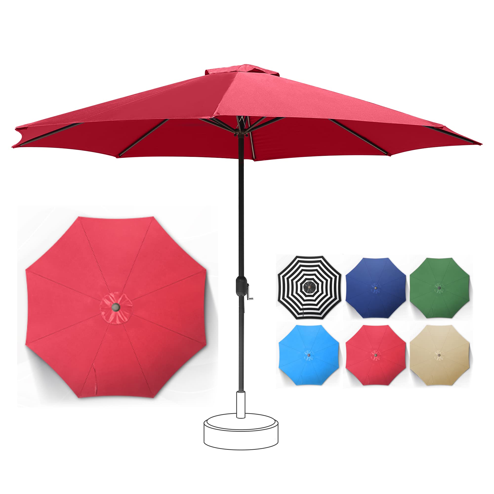 11Ft Patio Umbrella with 8 Sturdy Ribs - Heavy Duty Outdoor Market Umbrella for Garden, Poolside & Restaurant (Red) - Perfect for Shade in Backyard, Beach & Commercial Spaces