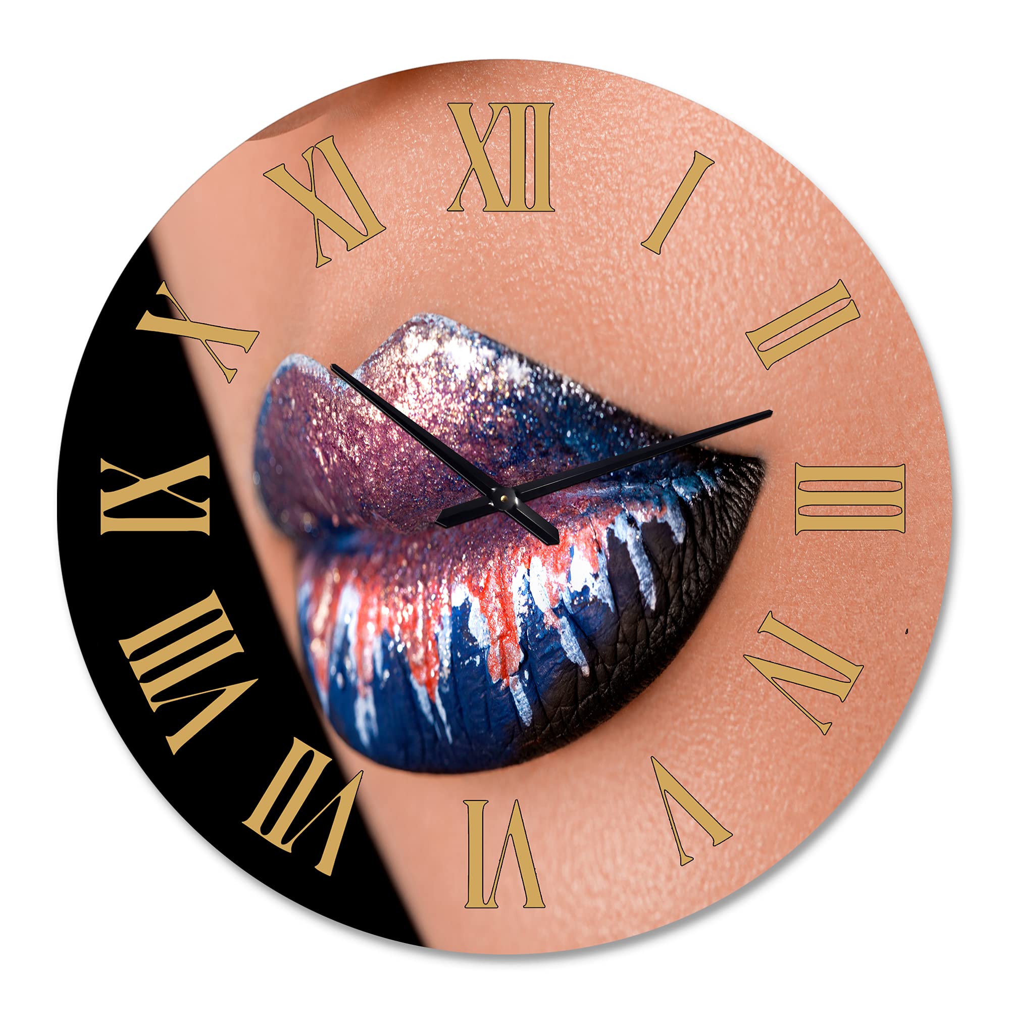 DesignQ Modern Wall Clock - Creative Fashion Lipstick Art Large Wall Decor for Living Room, Bedroom & Office | Unique Home Décor Gift Idea
