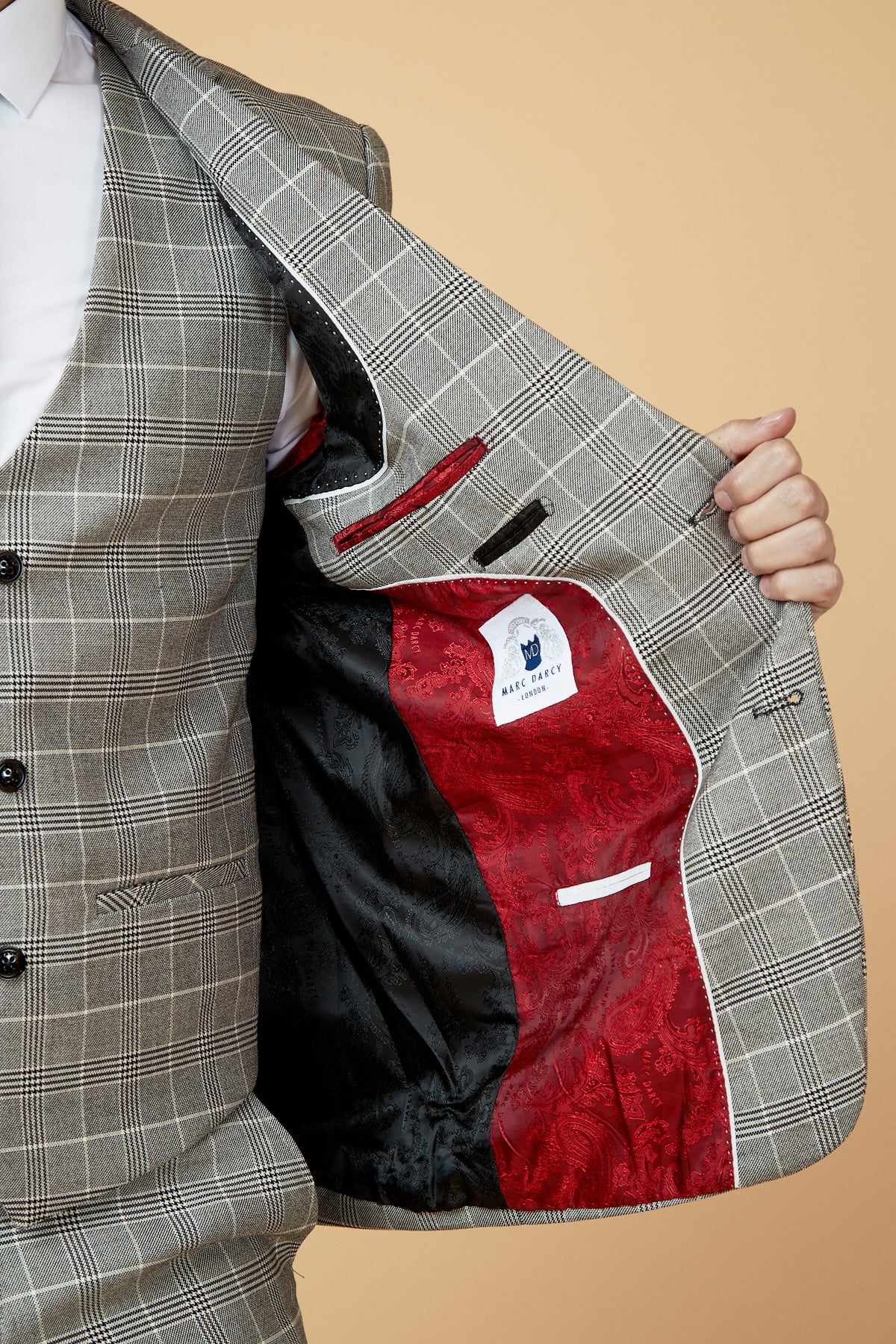 ROSS Grey Check Three Piece Suit for Men - Classic Business Formal Attire for Weddings, Interviews & Office Wear