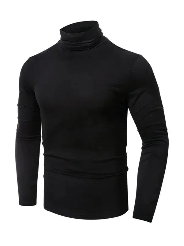 Men's Solid Color Turtleneck Polyester T-Shirt - All Season Comfort Fit Casual & Work Wear - Perfect for Office, Travel, and Everyday Outfits