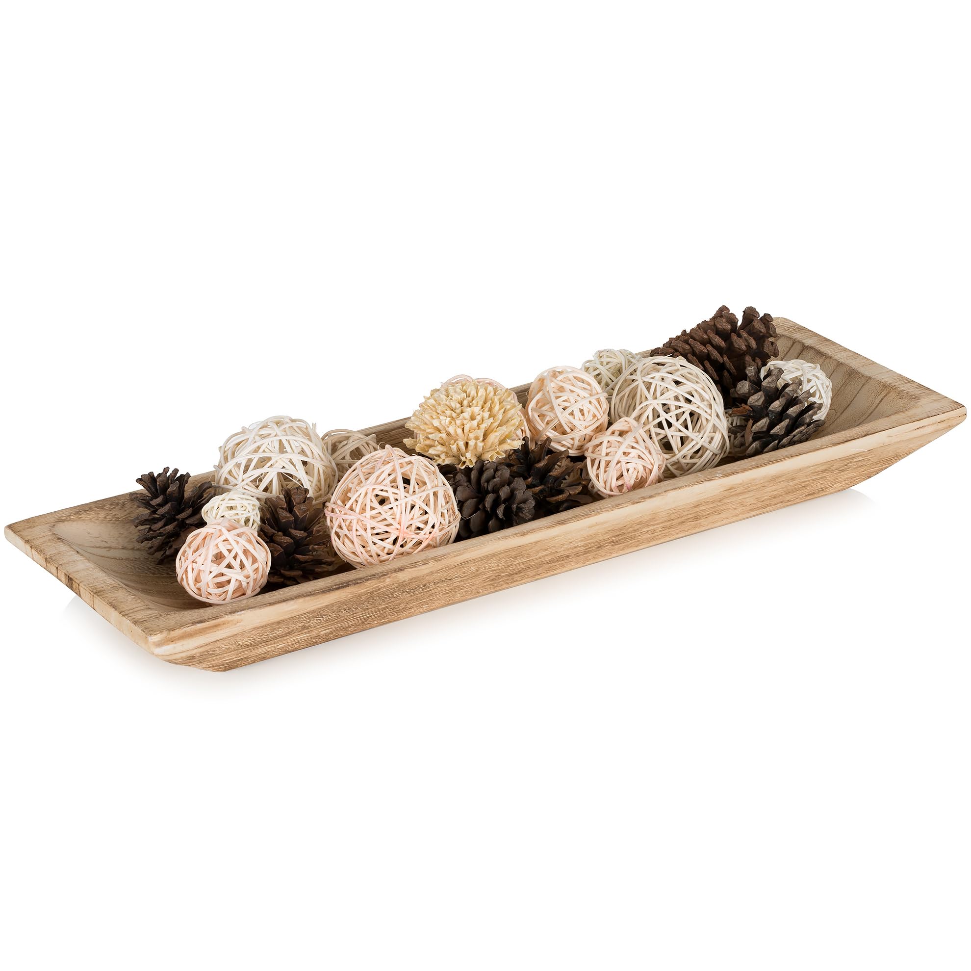 Hanobe Large Decorative Wood Dough Bowl - Rustic Unfinished Wooden Centerpiece for Dining Table, Kitchen Decor, Candle Holder & Fruit Bowl | Perfect for Farmhouse, Wedding & Holiday Decorations