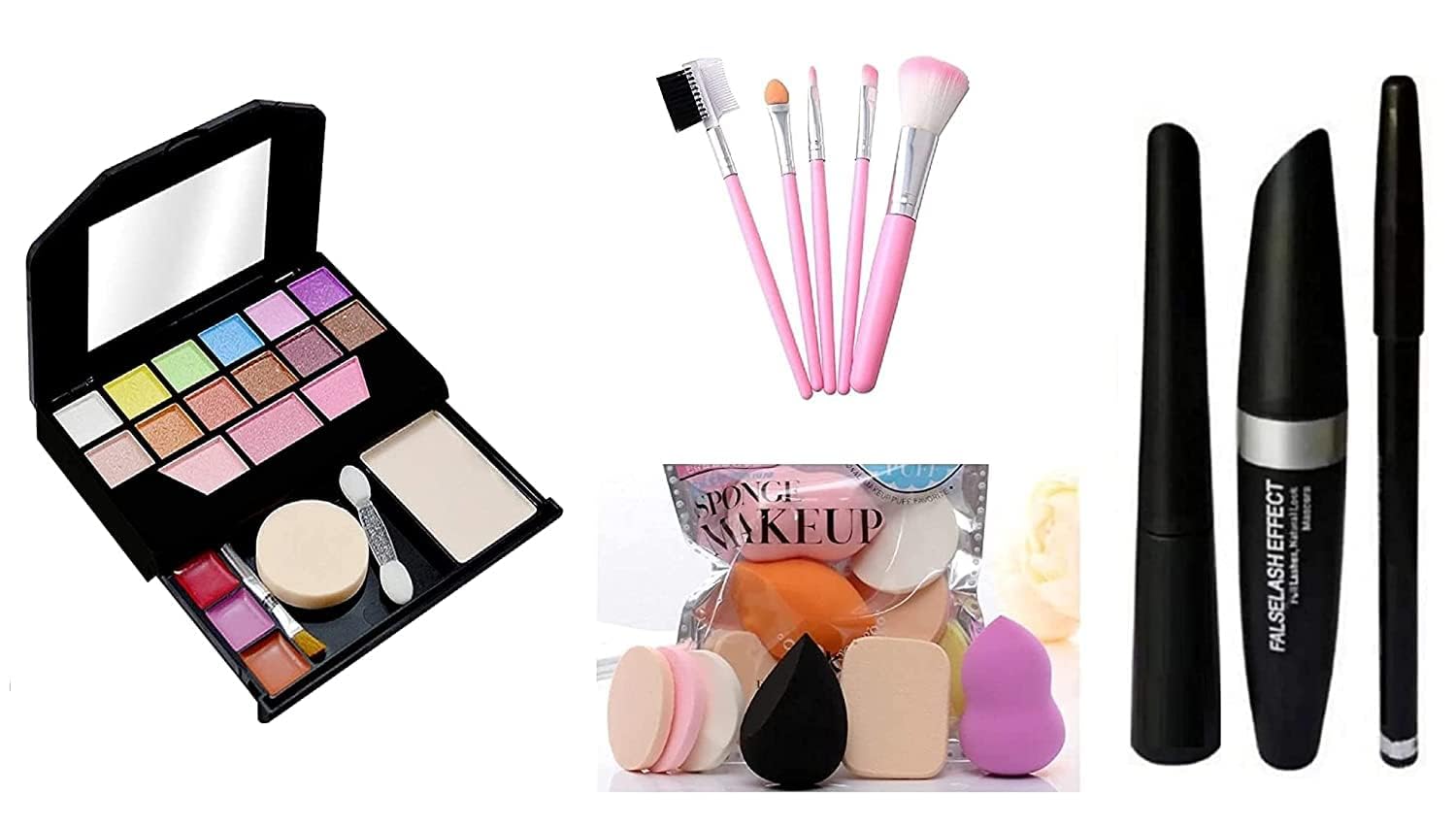 WTHUDA TYA Mini 5024 Makeup Kit - 5 Pink Makeup Brushes, 6-in-1 Makeup Sponges, 3-in-1 Eyeliner, Mascara & Eyebrow Pencil (15-Piece Set) | Perfect for Travel, Professional Makeup Artists & Everyday Beauty Routine
