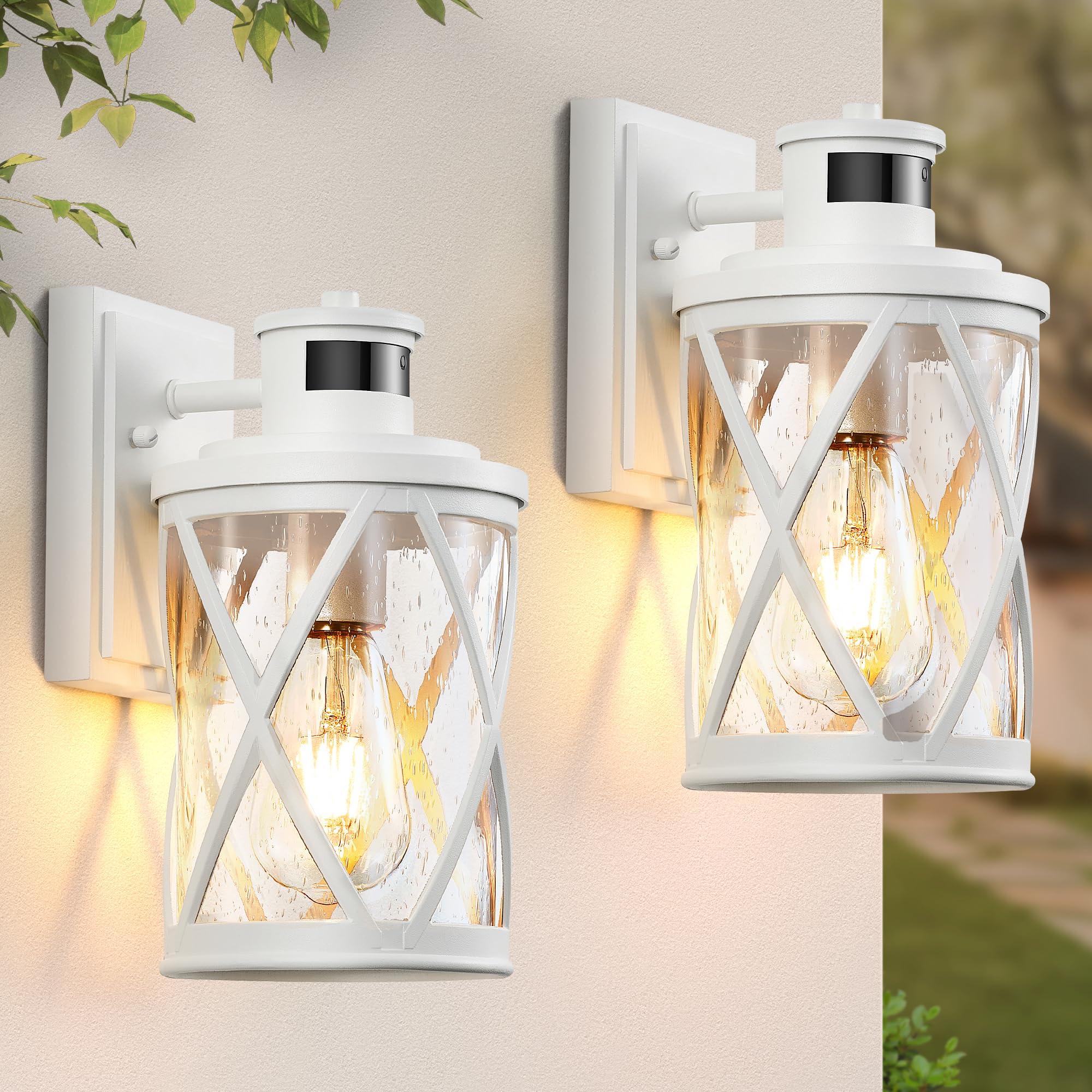 VIANIS 2 Pack Outdoor Motion Sensor Lights, Waterproof & Anti-Rust White Exterior Lighting Fixtures with Dusk to Dawn Feature - Perfect for House Porch, Doorway, Garage, and Garden Security Lighting