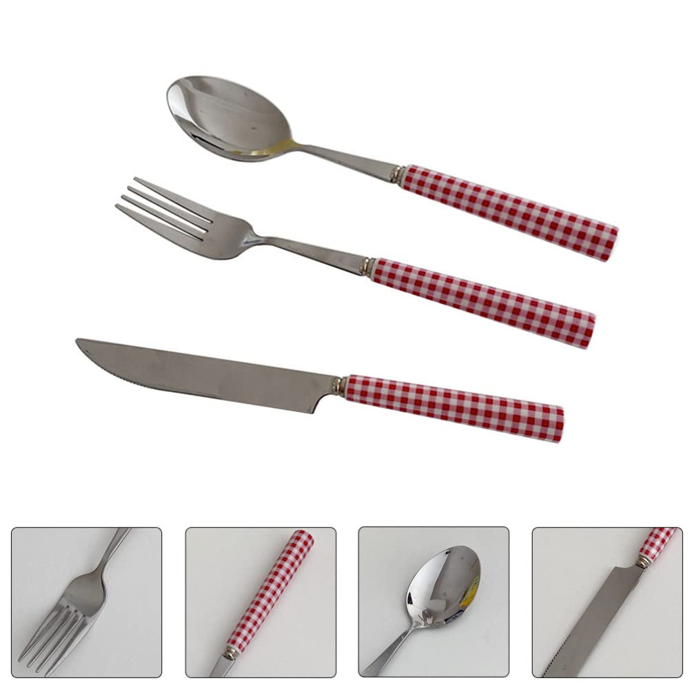 Premium Stainless Steel Steak Cutlery Set - 1 Set Ceramic Handle Silverware with Cake Server & French Style Spoons - Elegant Tableware for Fine Dining, BBQ Parties & Home Decor
