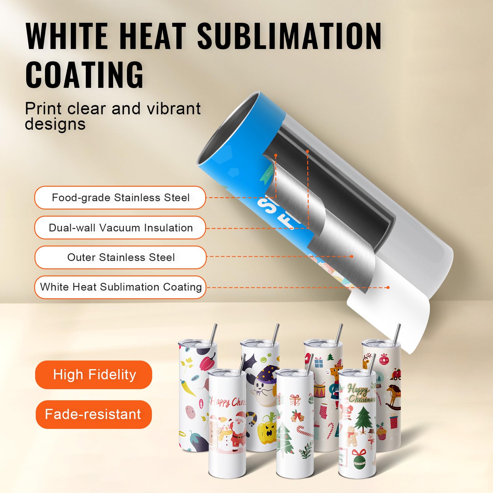 VEVOR 20OZ Tumbler Heat Press Machine & Sublimation Kit - 8pcs Stainless Steel Blank Tumblers, Mug Press for 11-30oz Cups - Includes Heat Transfer Paper, Gloves & Tape - Perfect for DIY Custom Tumblers, Personalized Gifts & Small Business Printing