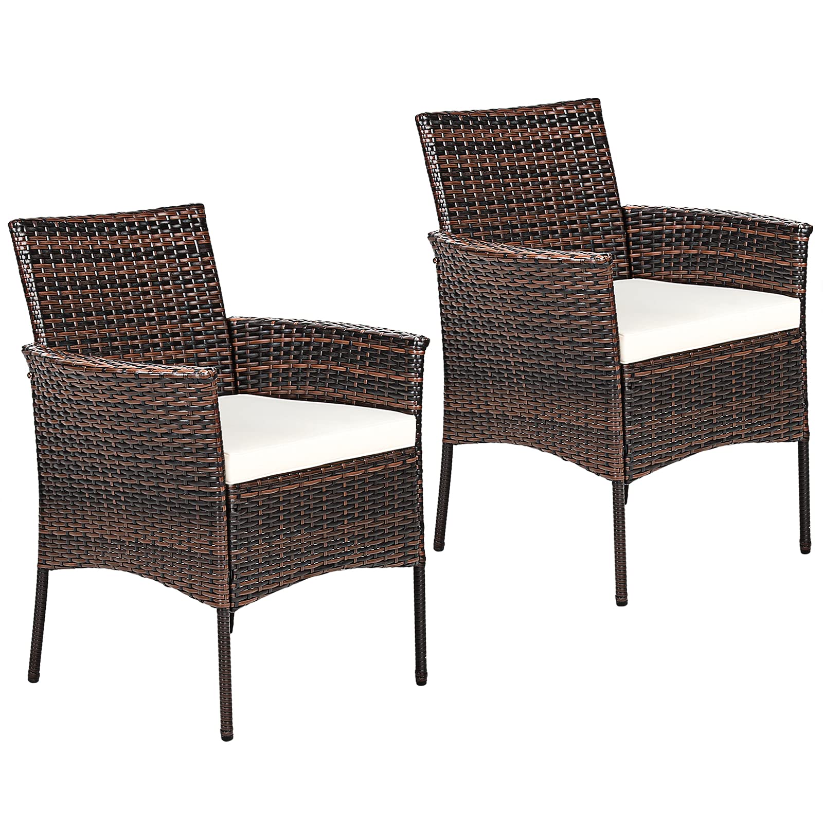 Tangkula 2-Piece Outdoor PE Rattan Patio Chair Set with Removable Cushions - Mix Brown Wicker Armchairs for Garden, Poolside, Lawn, Porch & Backyard - Perfect for Relaxing, Dining & Outdoor Entertaining