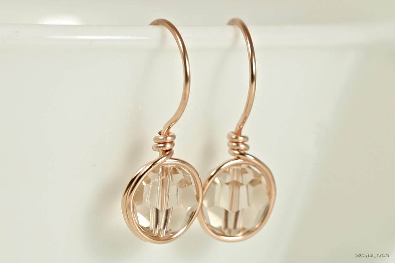 Rose Gold Earrings with Silk Crystals - Handmade Jewelry for Party & Wedding