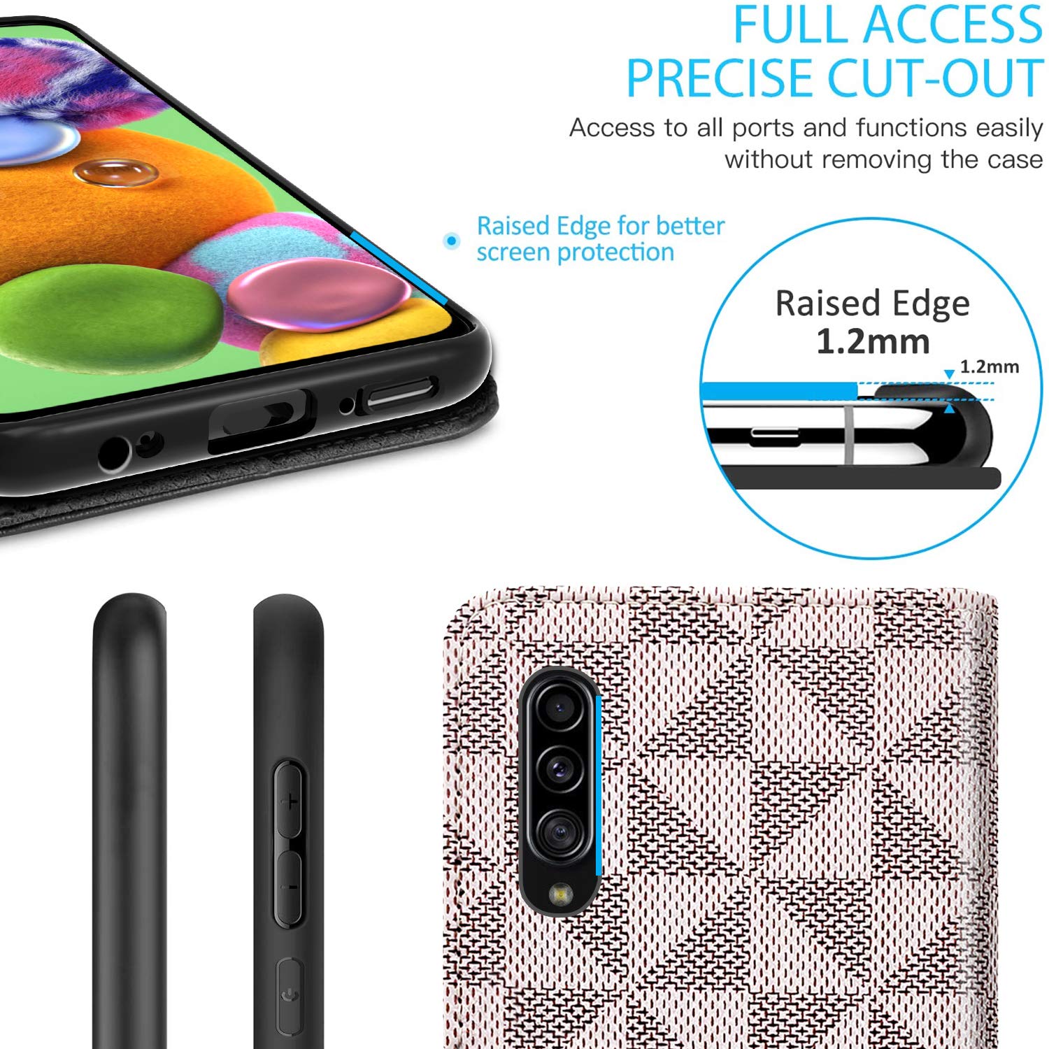 Samsung Galaxy A90 5G Wallet Case - RFID Blocking PU Leather Flip Folio Stand Cover with Card Slots (Beige Checker) | Perfect for Daily Use, Travel & Business Meetings