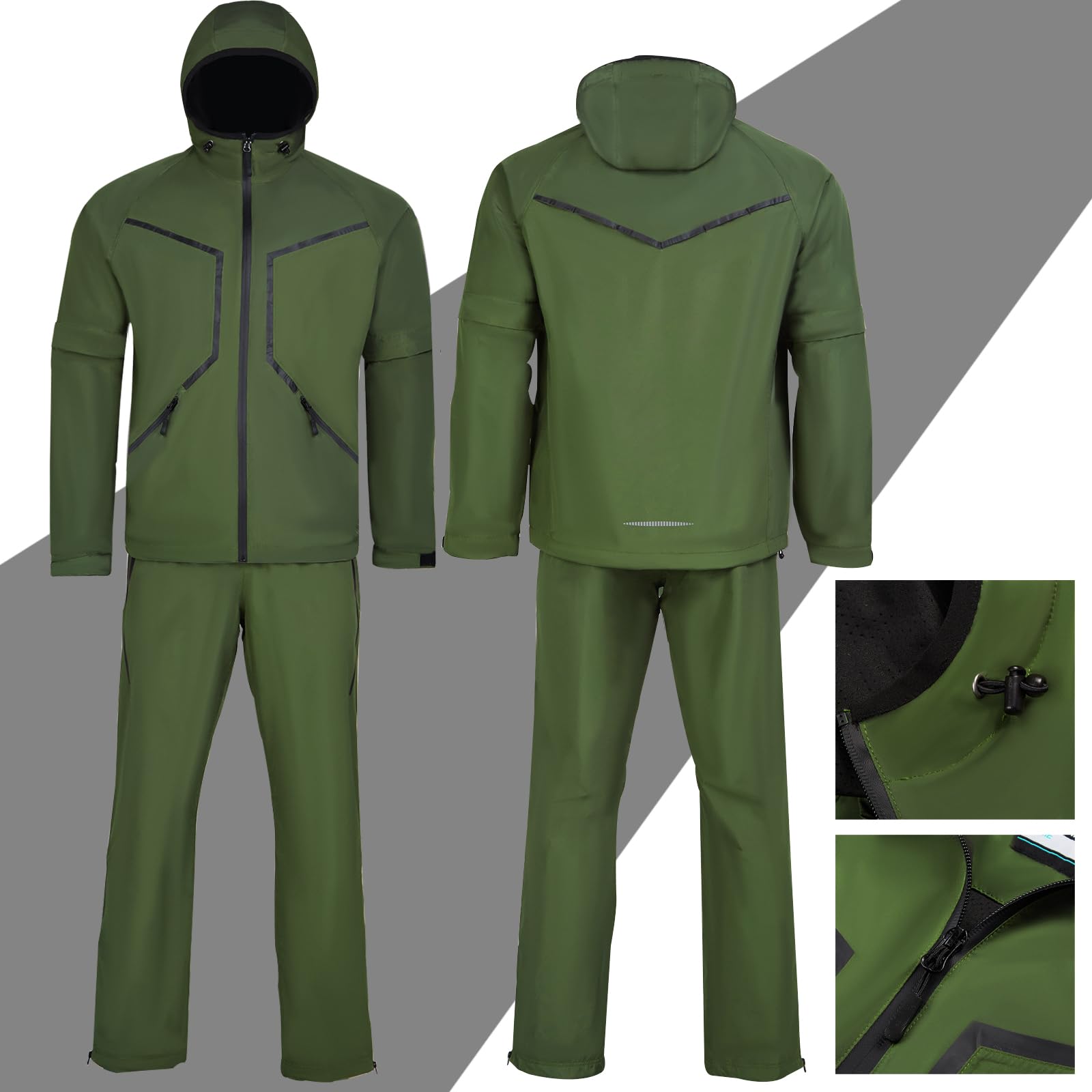 K.E.J. Men's Waterproof Golf Rain Jacket - Lightweight & Breathable Performance Rain Suit for Outdoor Sports - Perfect for Golfing, Hiking & Camping in Wet Weather