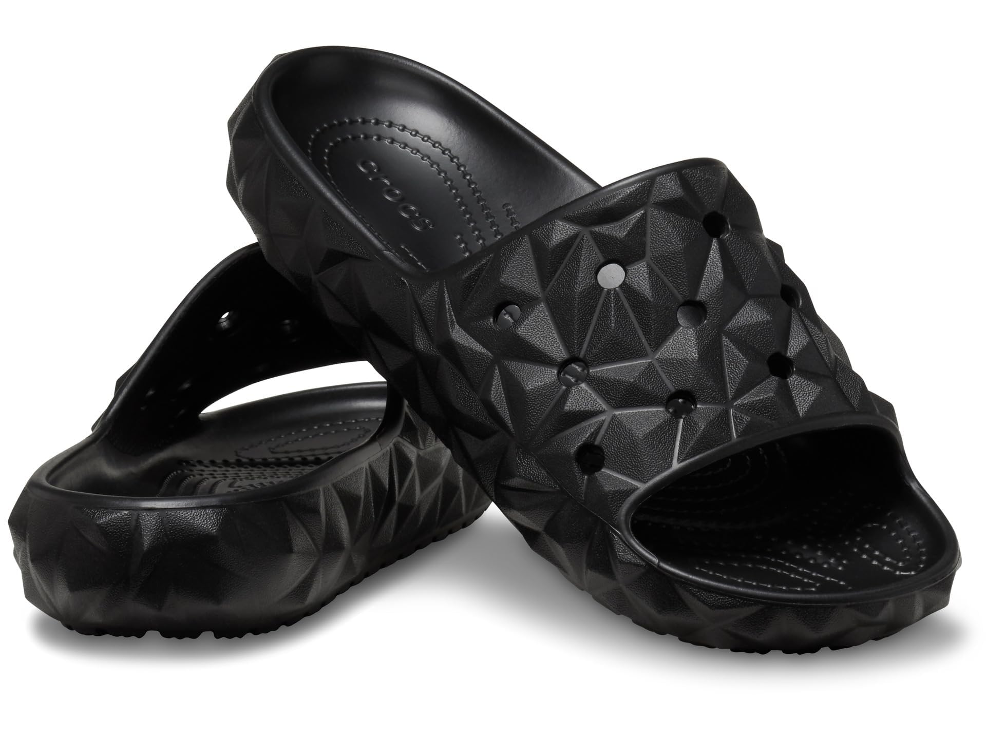 Crocs Unisex-Adult Classic Geometric Slide v2 Black Sandals - Comfortable Slip-On Slides for Men & Women - Perfect for Beach, Pool, and Casual Wear