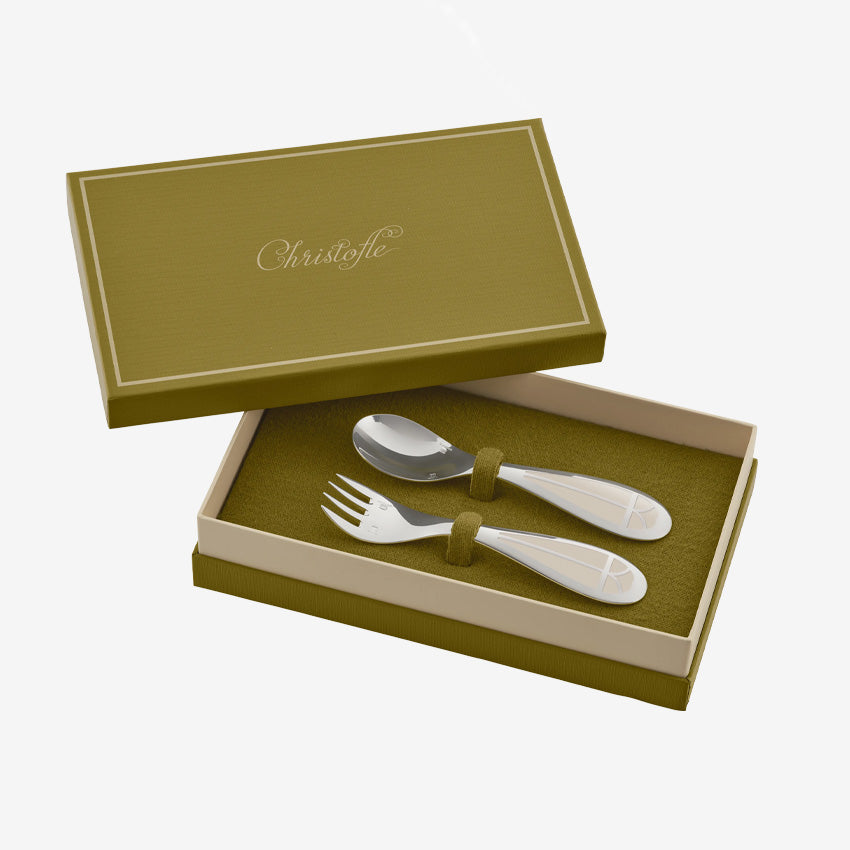 Christofle Talisman Baby Flatware Set - 2-Piece Stainless Steel Spoon and Fork for Infants - Perfect for First Meals, Baby Led Weaning & Toddler Feeding