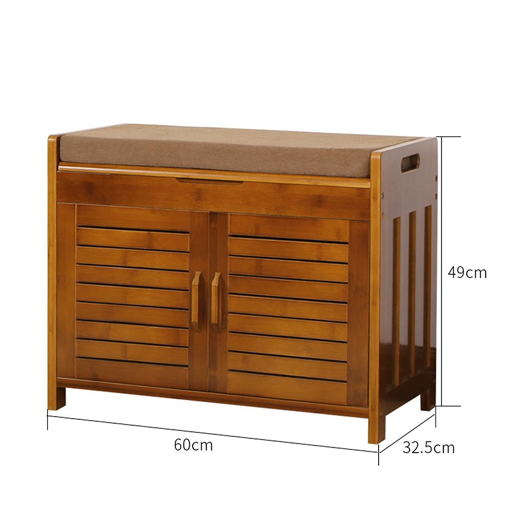 2-Tier Natural Bamboo Shoe Bench with Storage Drawer & Cushion - Over The Door Shoe Rack Organizer (60cm Length) - Space-Saving Entryway Storage for Small Apartments & Closet Organization