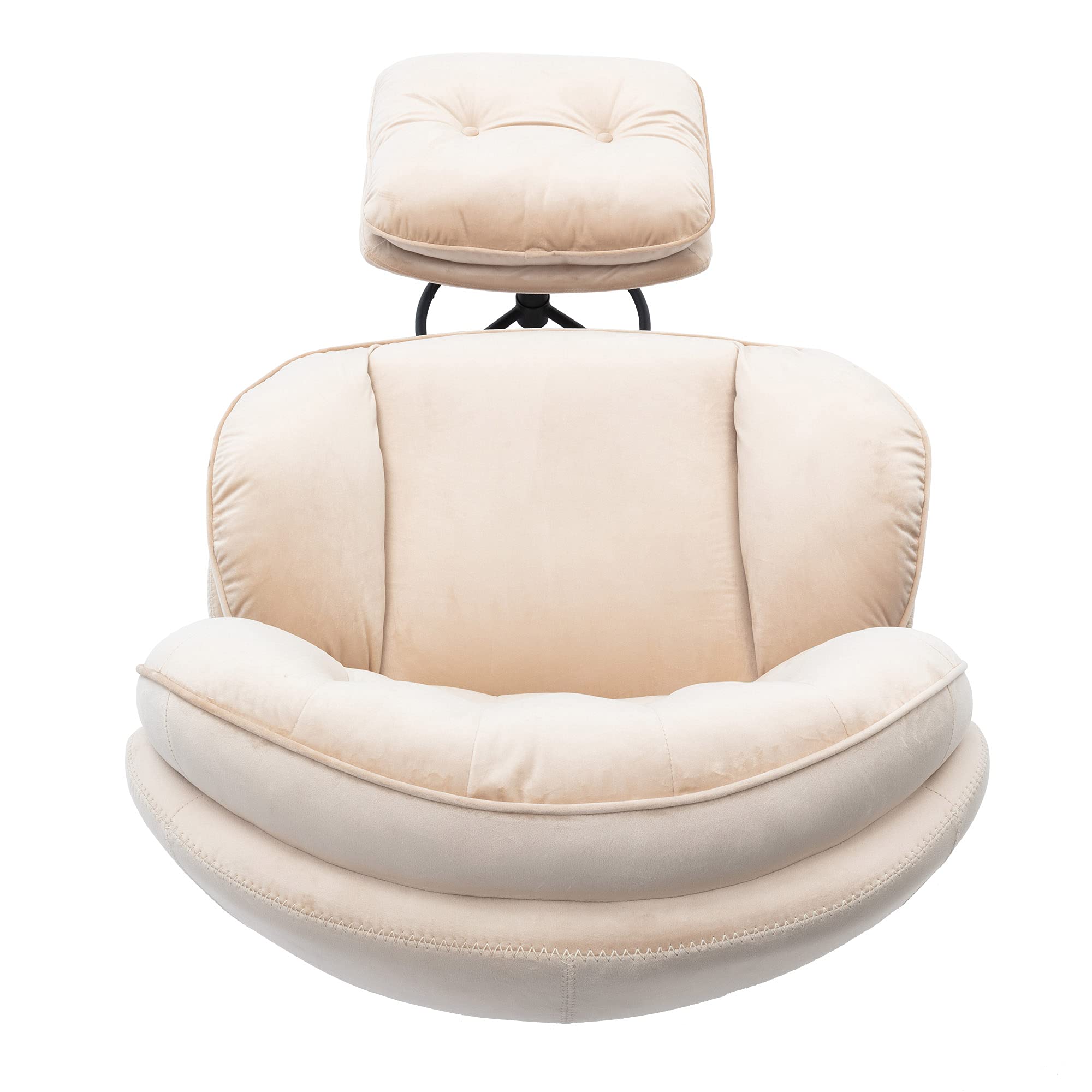 Velvet Swivel Accent Chair with Ottoman - Cozy Lounge Chair for Living Room, Bedroom & Reading Room - Modern Upholstered Lazy Sofa & Chase Lounger - Perfect for Relaxing, Watching TV & Reading (Beige)