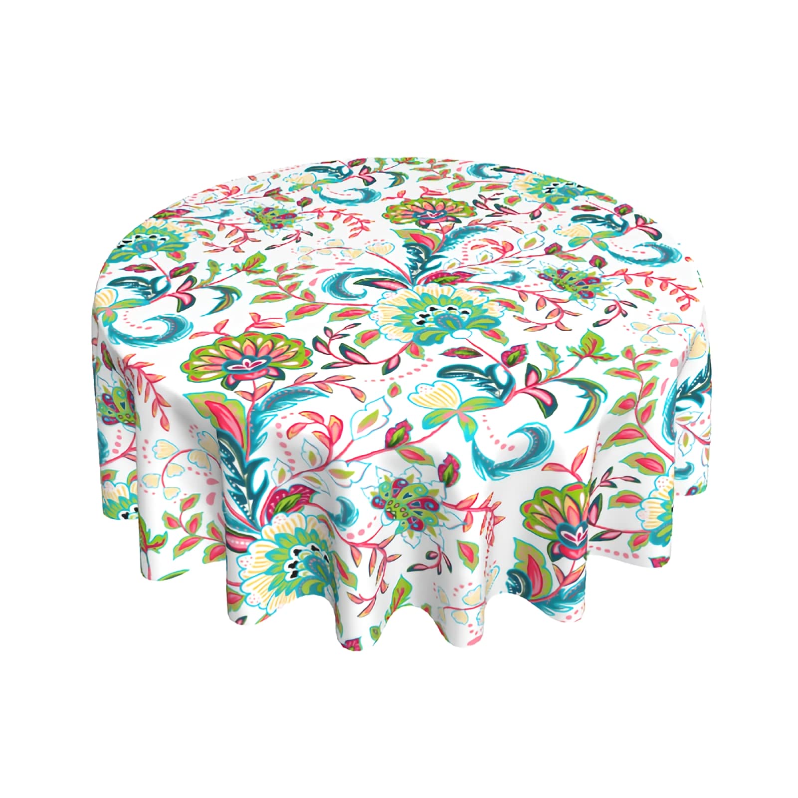 Hand-Drawn Paisley Print Round Tablecloth 60 Inch - Colorful Floral Fantasy Flowers Table Cover for Dining, Kitchen, Living Room Decor | Perfect for Parties, Weddings & Home Decorations