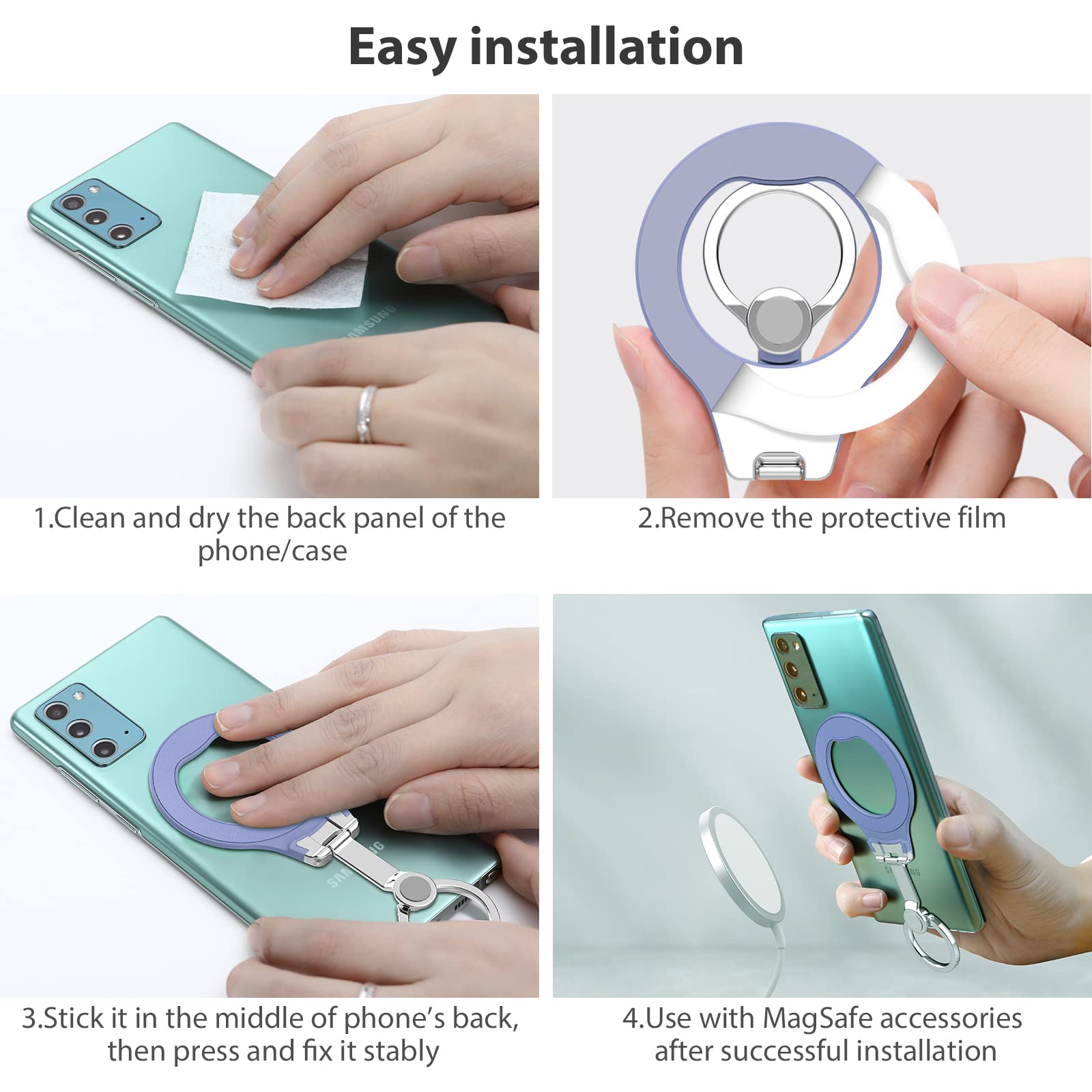Nillkin Metal Phone Grip & Adjustable Kickstand - Phone Ring Holder Stand for iPhone 13/12/11/XS/8, OnePlus 10 Pro, Pixel 6/6A - Lavender Purple - Perfect for Hands-Free Viewing, Gaming & Selfies