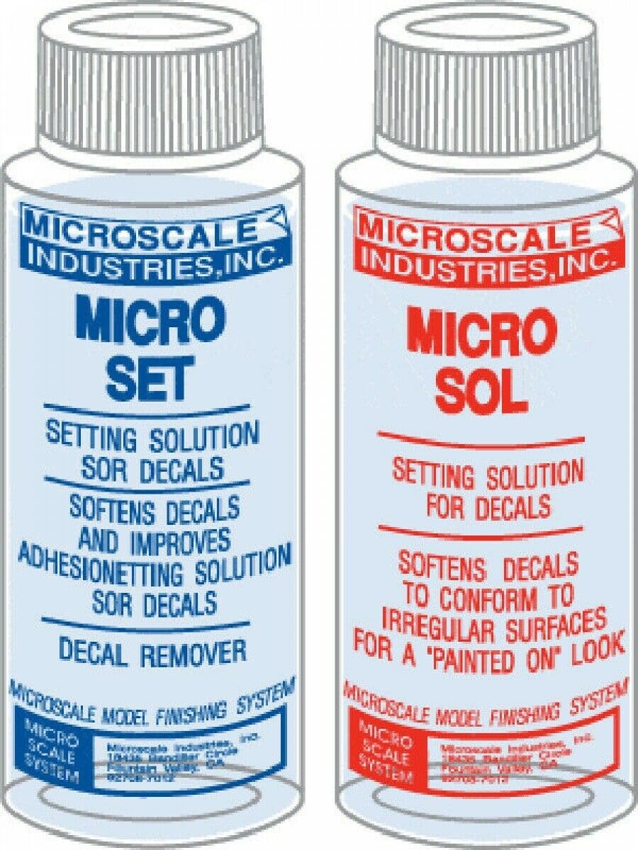 Micro Scale Micro Sol 102 & Micro Set 101 Decal Setting Solution Kit - Professional Decal Adhesive & Softener for Model Kits, Miniatures & Hobby Projects - Perfect for Airplane, Tank & Car Models