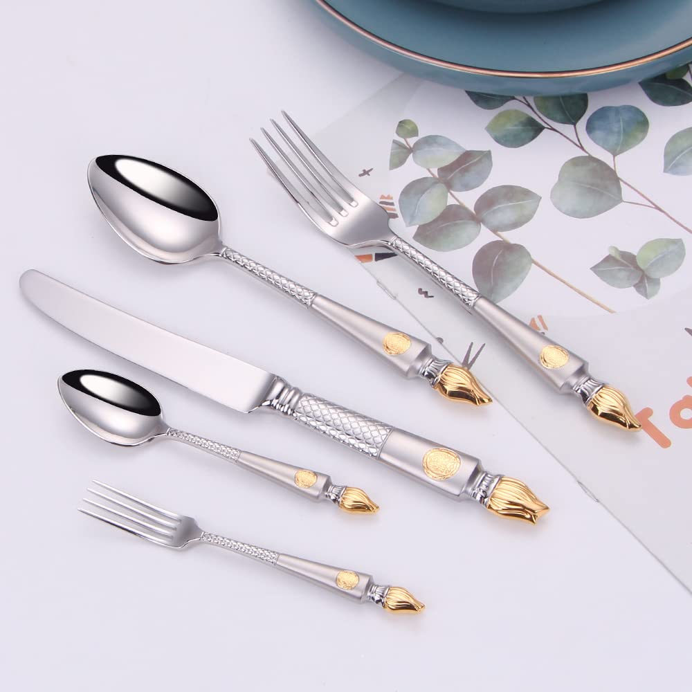 Premium 40-Piece Stainless Steel Flatware Set - Service for 8 with Spoons, Forks & Knives - Mirror Polished & Dishwasher Safe Cutlery for Home Dining, Parties & Everyday Use
