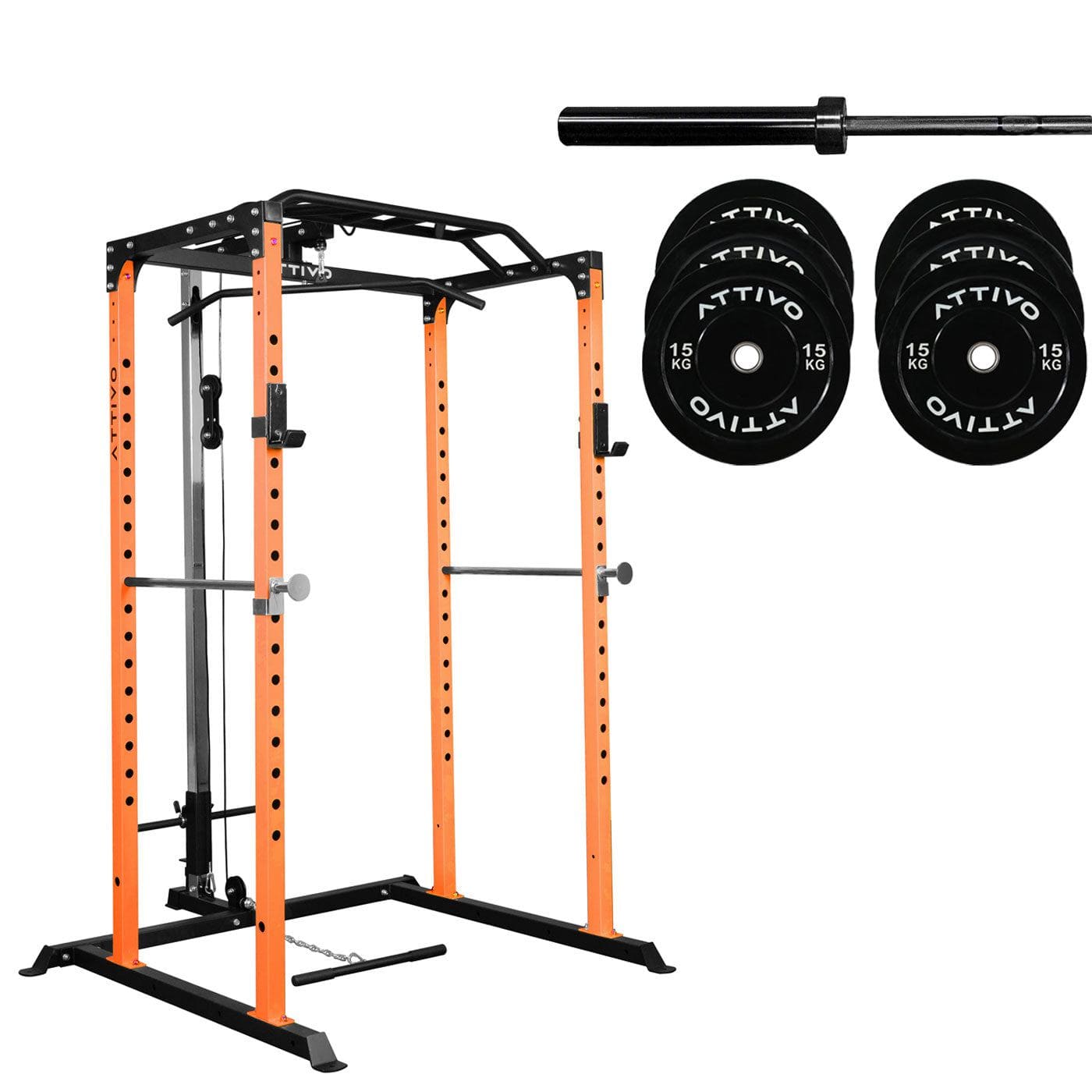 ATTIVO Power Cage Gym Equipment - Heavy Duty Home & Garage Gym Package for Strength Training & Weightlifting