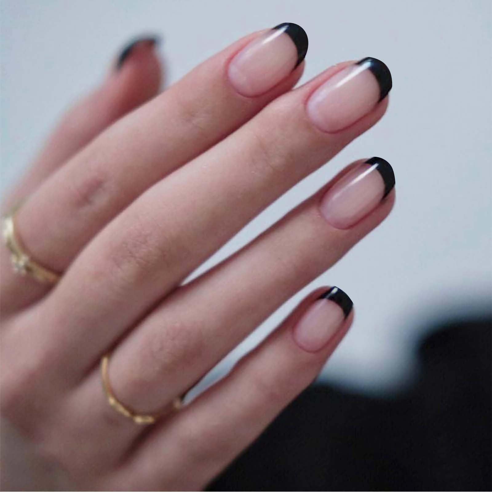 Semi Cured Gel Nail Strips - 20pcs Black French Tip UV Gel Nail Stickers | Long Lasting, Easy Application & Removal | Works with UV/LED Lamp | Perfect for Home Manicures, Parties & Special Occasions