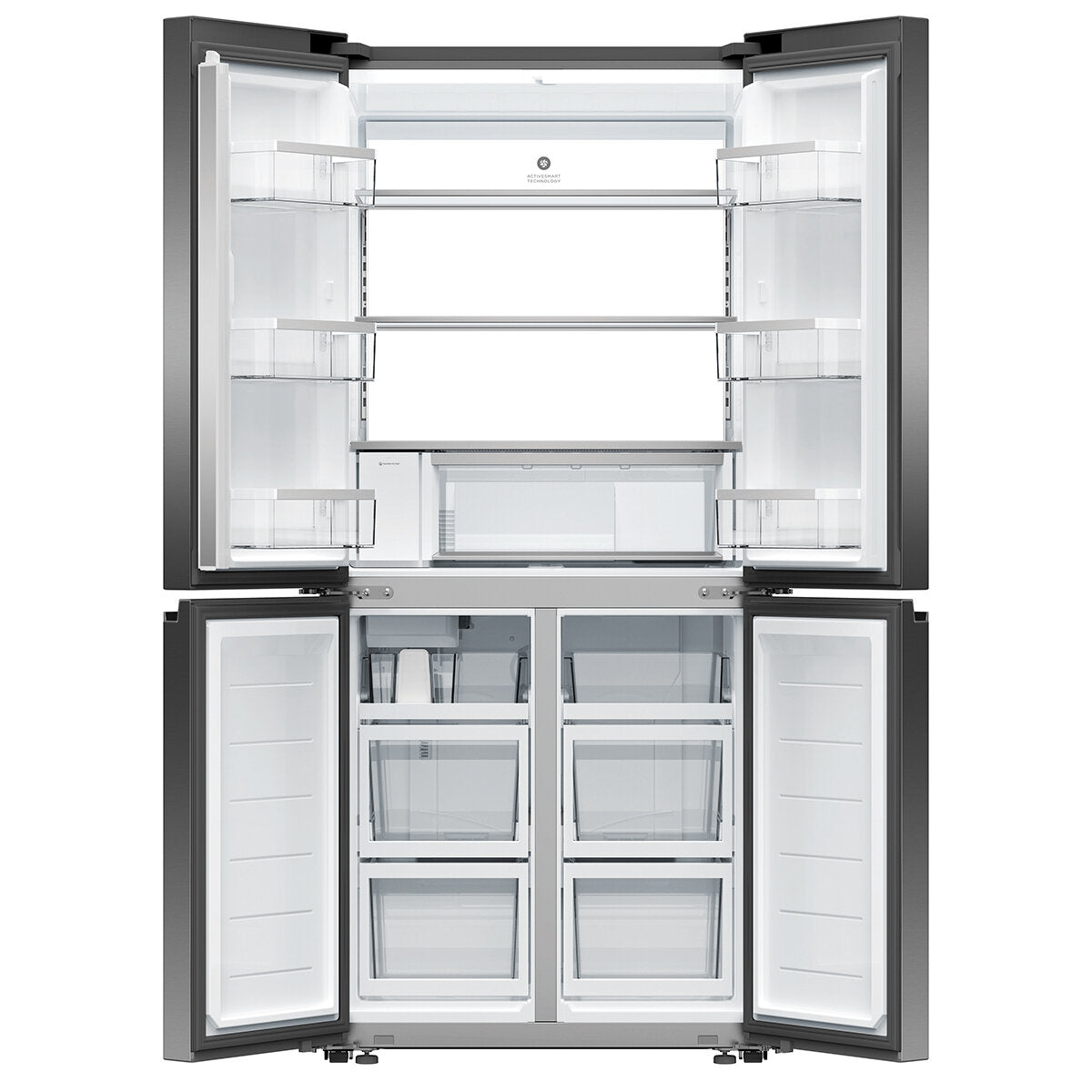 Fisher & Paykel RF500QNUB1 498L Quad Door Refrigerator with Ice & Water Dispenser - Black Stainless Steel | Large Capacity Smart Fridge for Modern Kitchen & Family Use