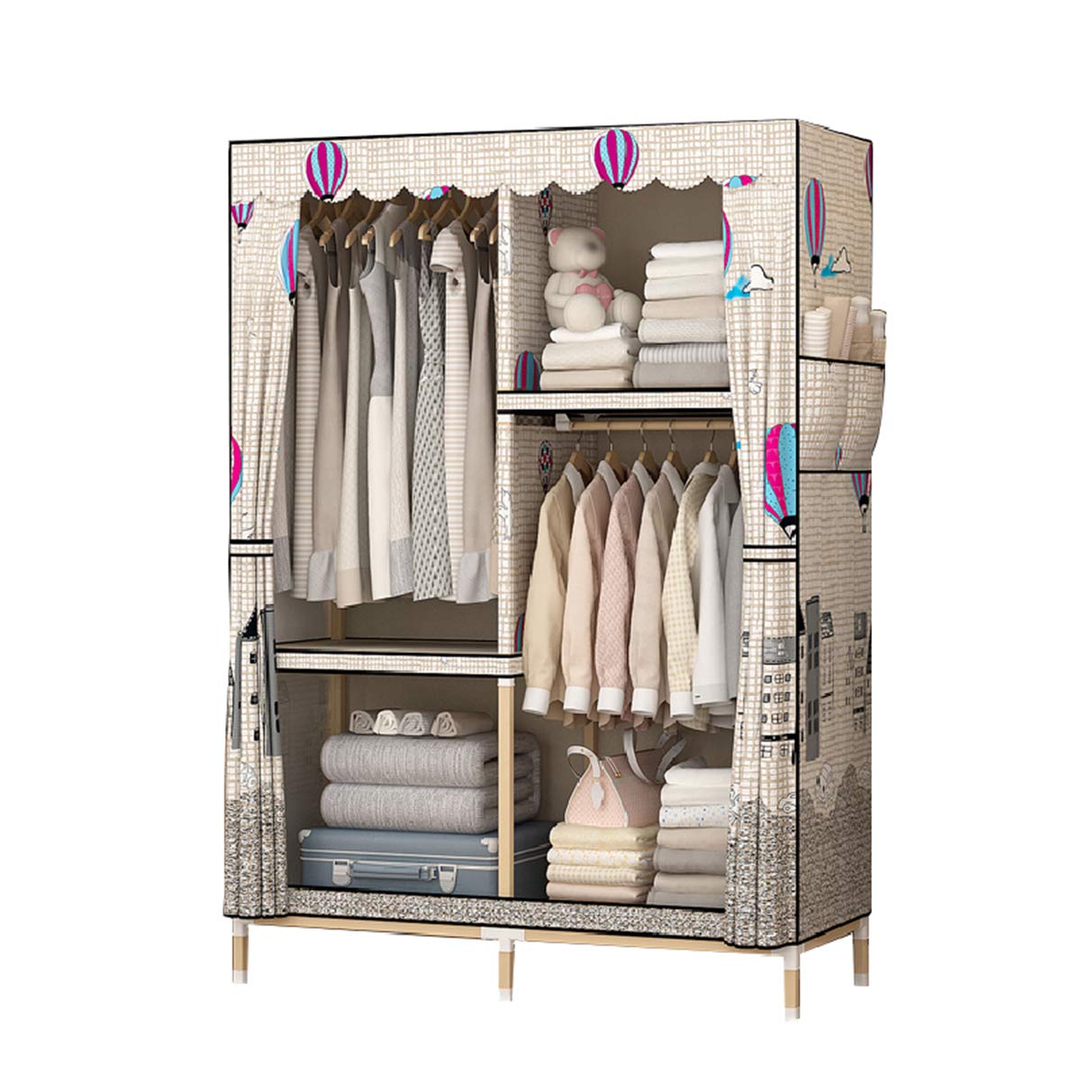 BYCDD Solid Wood Freestanding Closet Organizer - Portable Wardrobe Shelf with Moisture Proof Design for Bedroom Storage (42x18x67 Inches) - Perfect for Small Spaces, Dorm Rooms & Apartment Organization