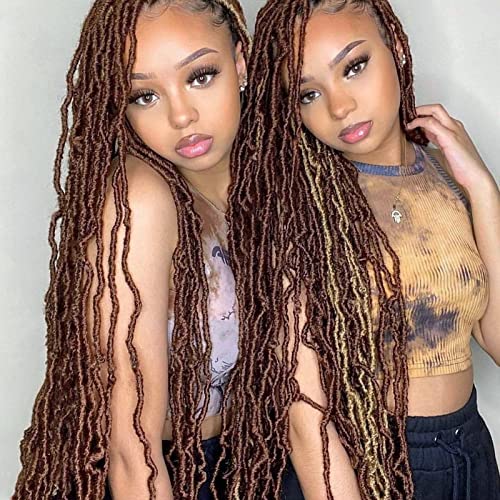 30 Inch Soft Brown Faux Locs Crochet Hair - 7 Pack Pre-Looped Synthetic Goddess Locs for Black Women | Natural Looking Protective Style for Everyday Wear, Parties & Special Occasions