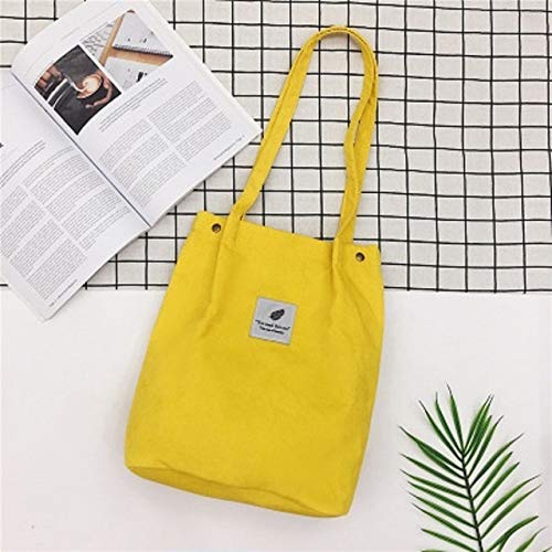 Stylish Women's Corduroy Canvas Shoulder Bag - Solid Yellow Tote & Crossbody Handbag for Shopping, Work & Travel | Durable & Fashionable