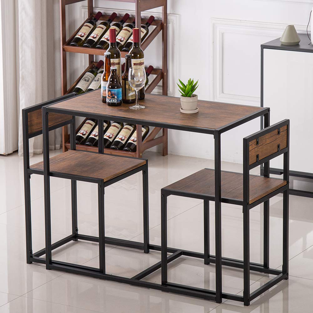 HOMEN 3-Piece Compact Dining Bar Table Set with Chairs, Light Walnut Color, Perfect for Small Spaces in Kitchen, Living Room, or Breakfast Nook