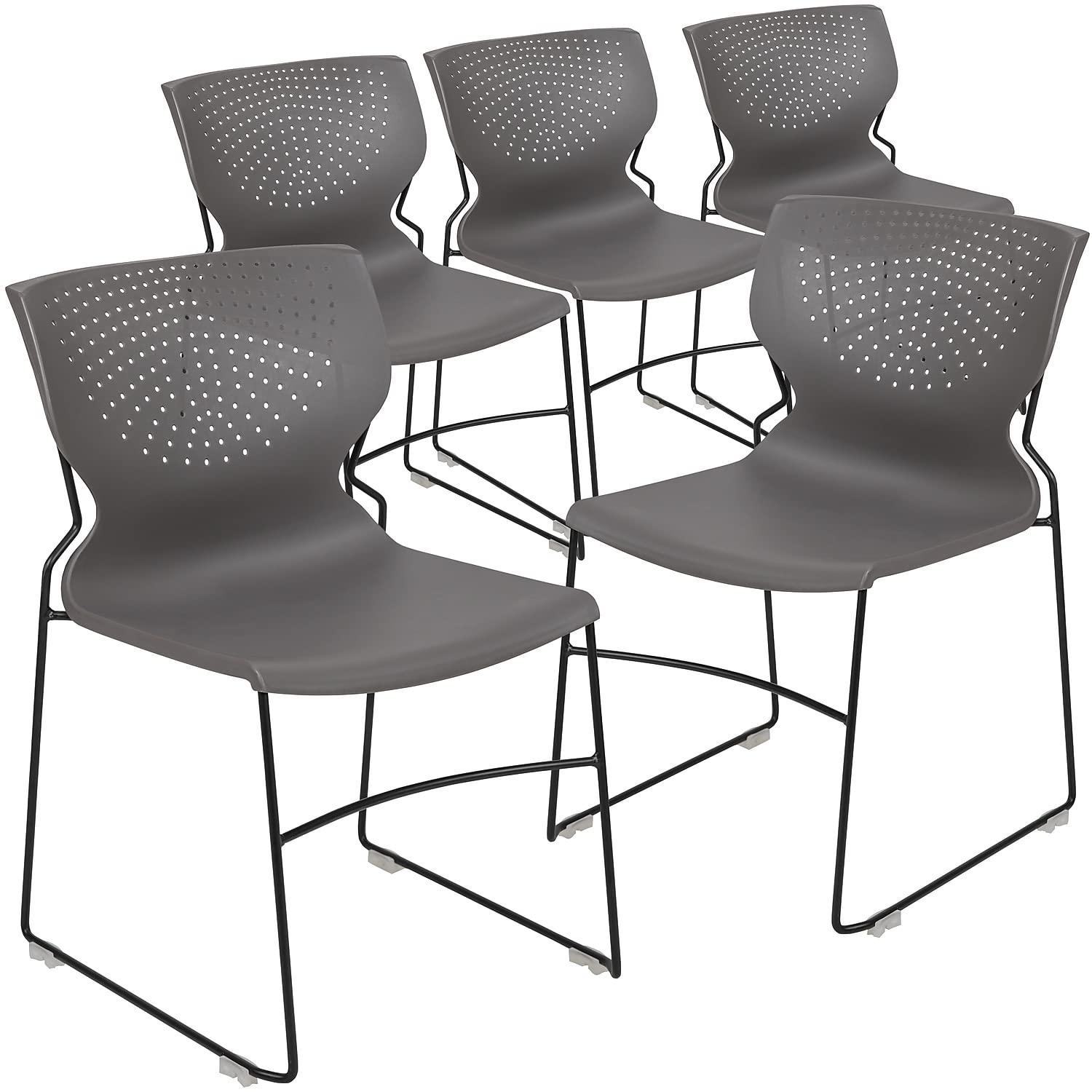 Flash Furniture HERCULES Series 5-Pack Heavy Duty Stacking Chairs - 661 lb Capacity, Gray Full Back, Black Powder Coated Frame - Perfect for Offices, Events, and Conference Rooms