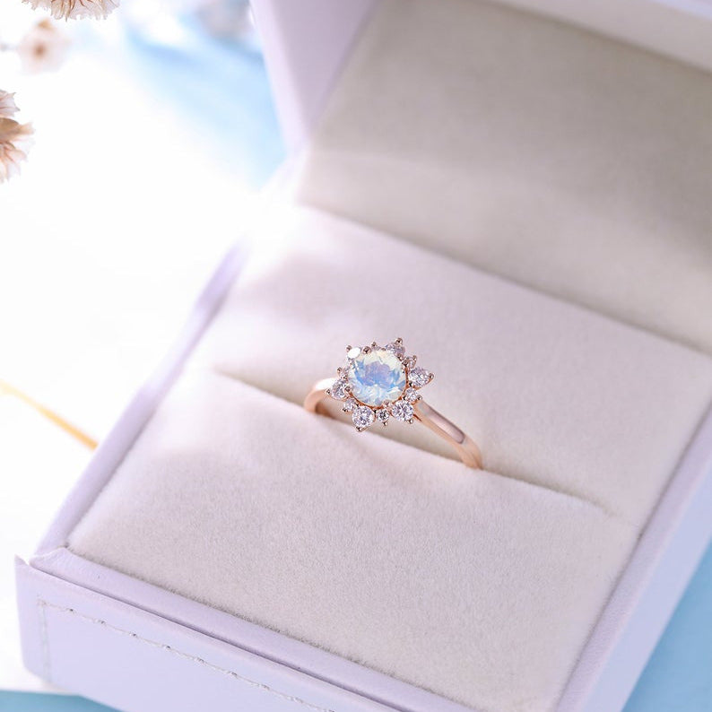 Elegant Floral Moonstone Engagement Ring for Women in Rose Gold – Perfect for Proposals, Weddings & Anniversary Gifts