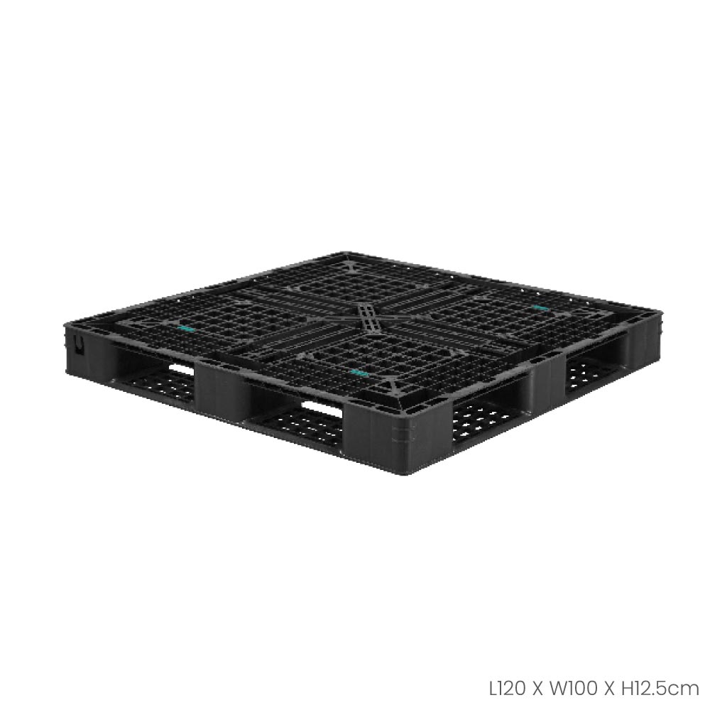 Industrial Pallet - Heavy Duty Black Plastic Pallet (P1012) for Warehouse Storage, Shipping & Material Handling