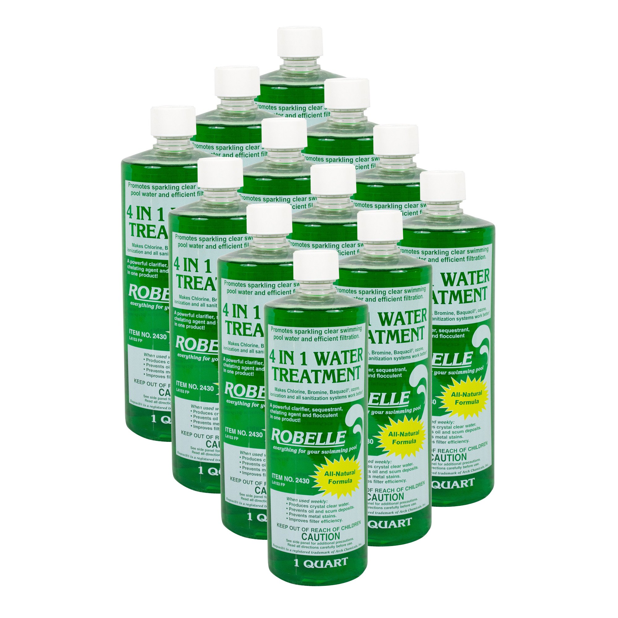 Robelle 2430-12 Pool Water Clarifier - Crystal Clear Swimming Pool Treatment - 1 Quart (12-Pack) | Eliminates Cloudy Water, Improves Filtration | Perfect for Inground & Above Ground Pools, Spas, and Hot Tubs