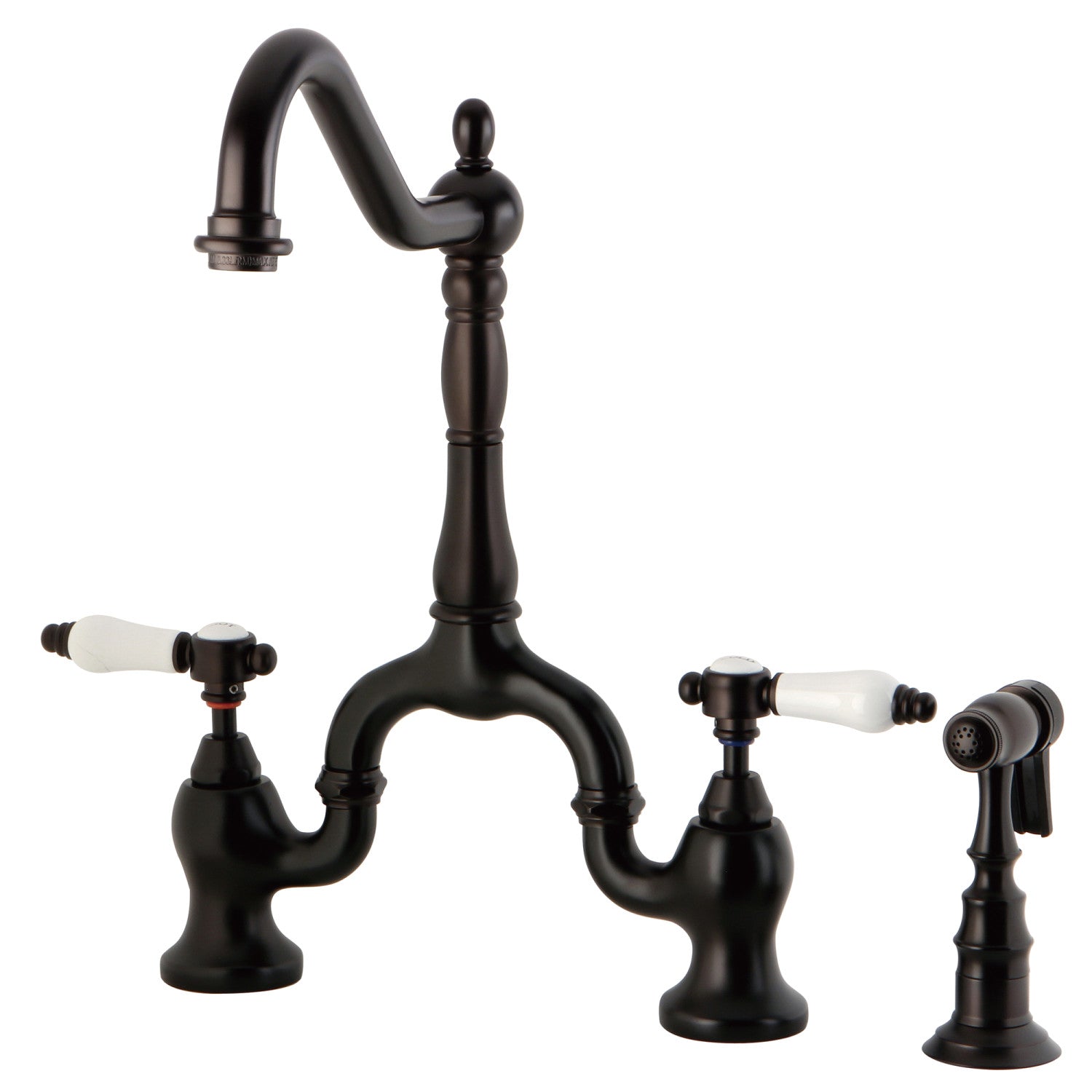 Bel Air KS7755BPLBS Oil Rubbed Bronze 2-Handle Deck Mount Kitchen Faucet with Brass Side Sprayer - Perfect for Modern Farmhouse & Industrial Style Kitchens