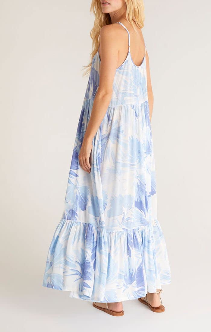 Z SUPPLY Women's Blue Watercolor Lido Leaf Print Summer Dress - Perfect for Beach Vacations, Brunch Dates & Casual Outings