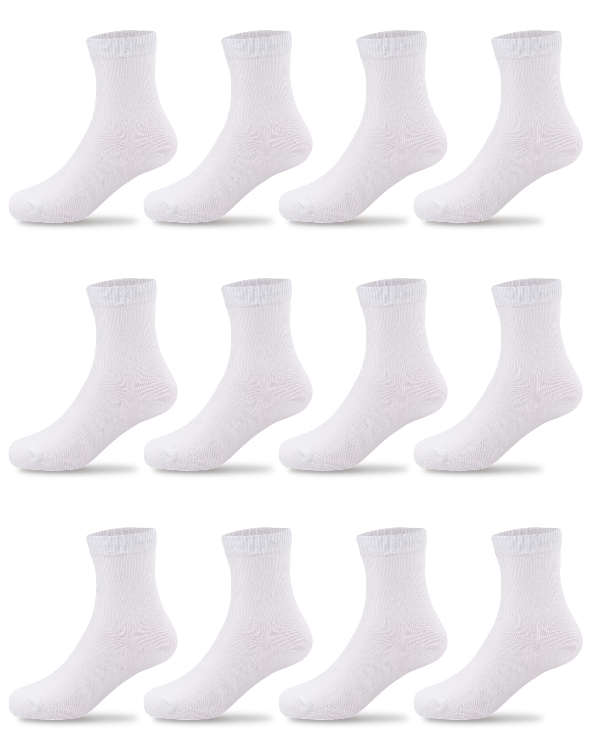 Duufin 12 Pairs Toddler Kids Crew Socks - Mid Cut Athletic Socks for Boys & Girls (Ages 2-8) - Soft Cotton Mid Calf Socks for Daily Wear, School & Sports Activities