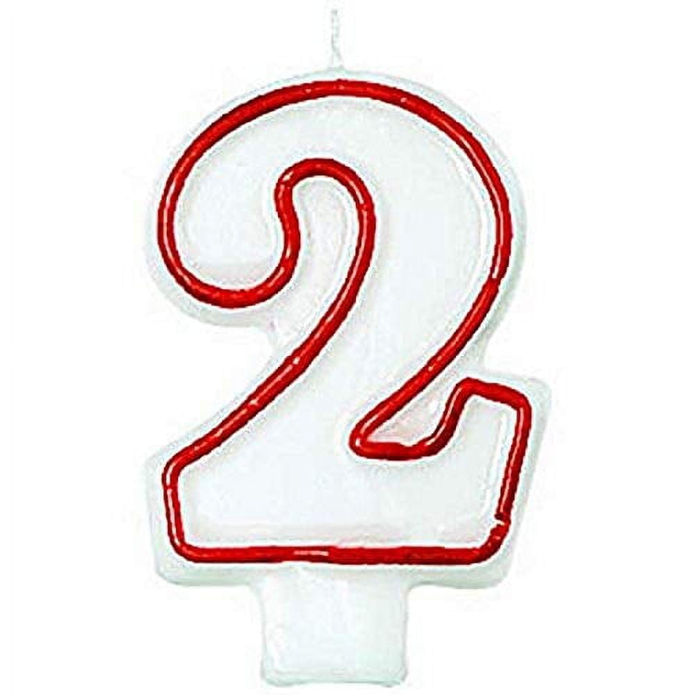 Vibrant Red & White #2 Molded Candles - 3 Inch Single Pillar Candle for Birthdays, Anniversaries & Celebrations - Elegant Home Decor & Party Centerpiece