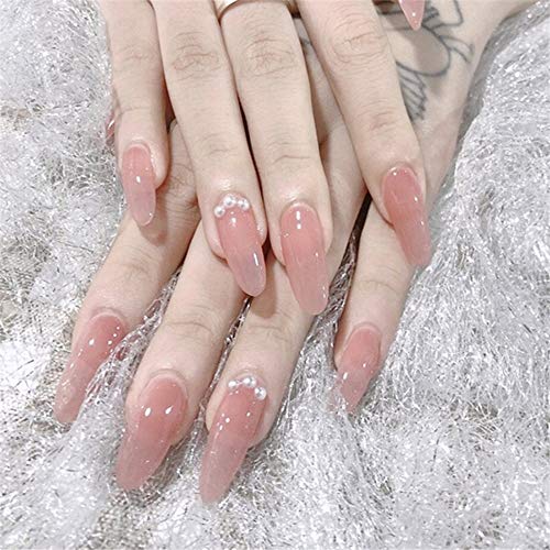 Aimimier 24Pcs Medium False Nails with Pearl Design - Oval Press on Nails with Glue & Stickers - Salon Quality Fake Nails for Women & Girls - Perfect for Parties, Weddings, and Special Occasions