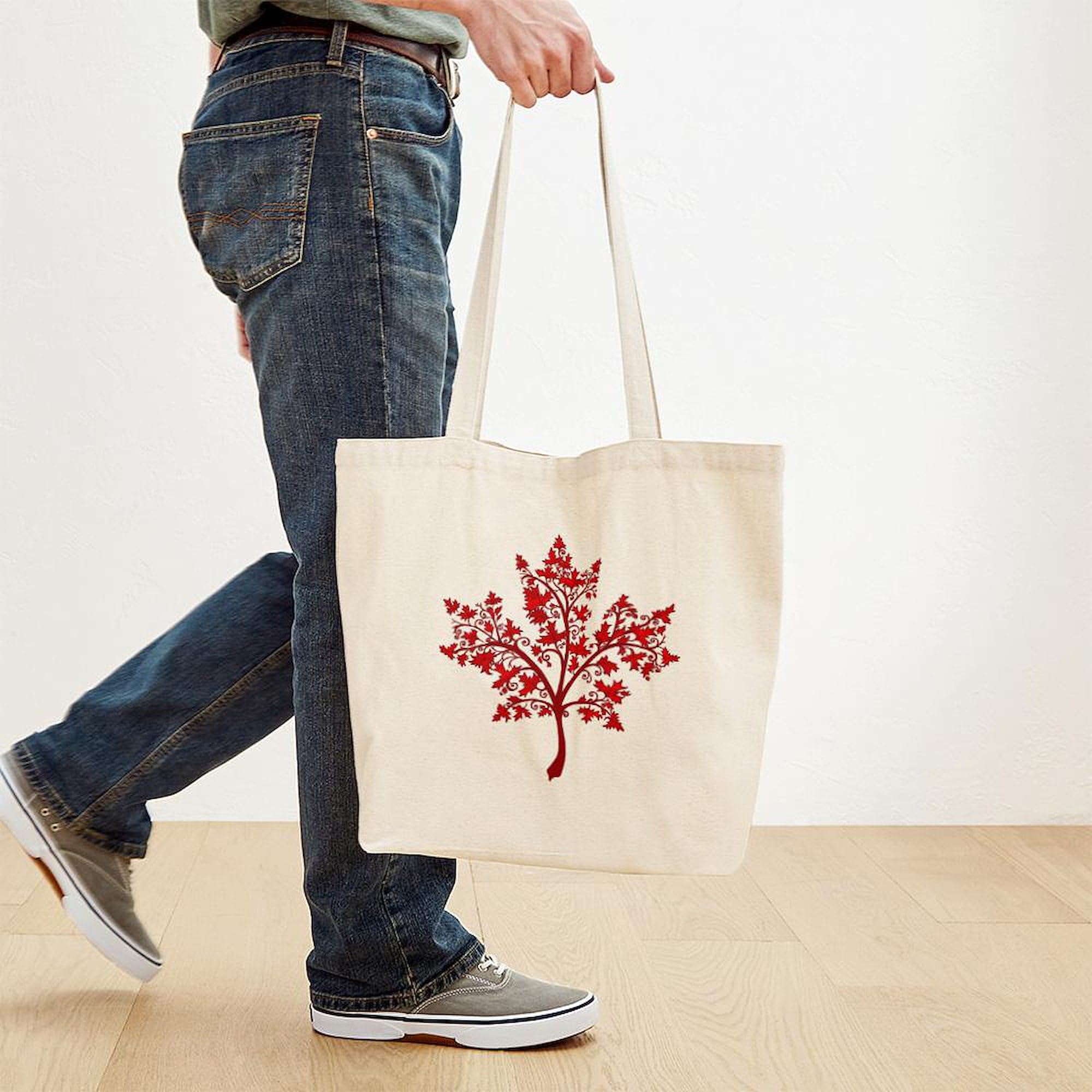 Canadian Maple Leaf Tree Tote Bag - Natural Canvas Reusable Shopping Bag with Large Capacity for Groceries, Beach, Picnics & Daily Use