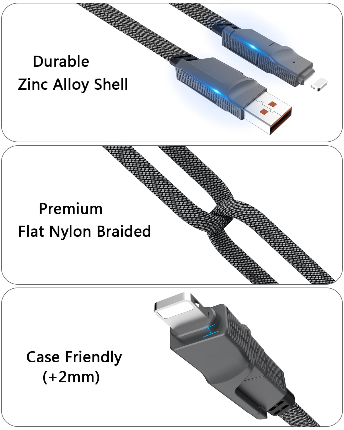 2-Pack 4-in-1 USB C Cable Set - 60W Fast Charging Braided Cable (6FT) with Lightning/USB-C/USB-A Ports - Compatible with iPhone 16/15/14 Pro Max/Plus, iPad, Samsung Galaxy, MacBook - Perfect for Home, Office & Travel Charging