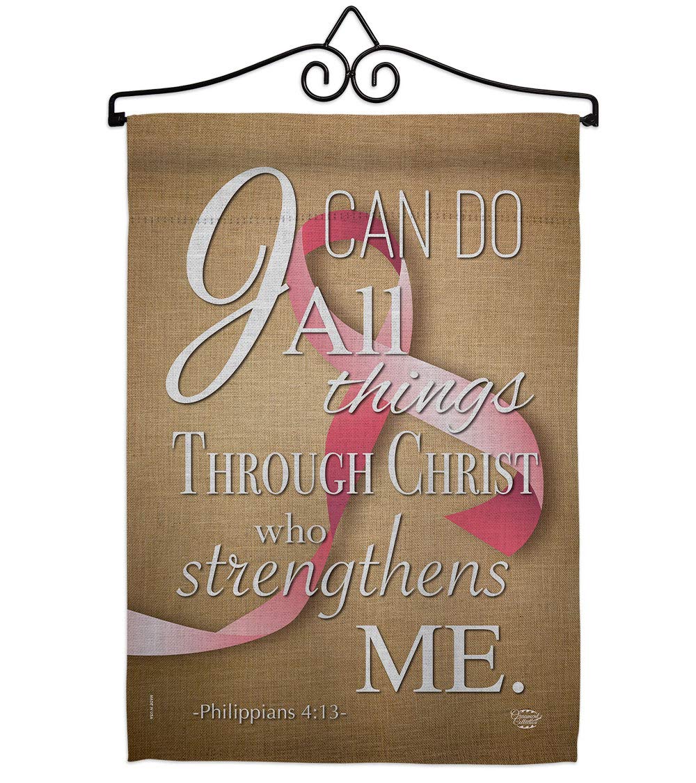 Inspirational Pink Ribbon Garden Flag Set - Double-Sided 13x18.5 Inch, Christian Wall Hanger for Breast Cancer Awareness, Autism Support & BLM - Perfect Gift for Survivors, Yard & Home Decor