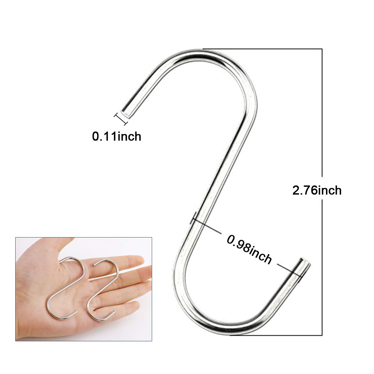40-Pack Heavy Duty Stainless Steel S Hooks for Hanging Pots, Pans, Plants & More - Kitchen, Bathroom, Workshop & Garage Organization Hooks - Perfect for Mugs, Towels, Coats & Tools Storage