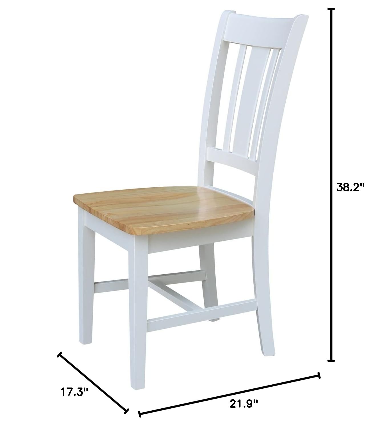 IC International Concepts Solid Wood San Remo Splatback Dining Chairs, Set of 2 - White/Natural Finish for Kitchen, Dining Room, or Breakfast Nook