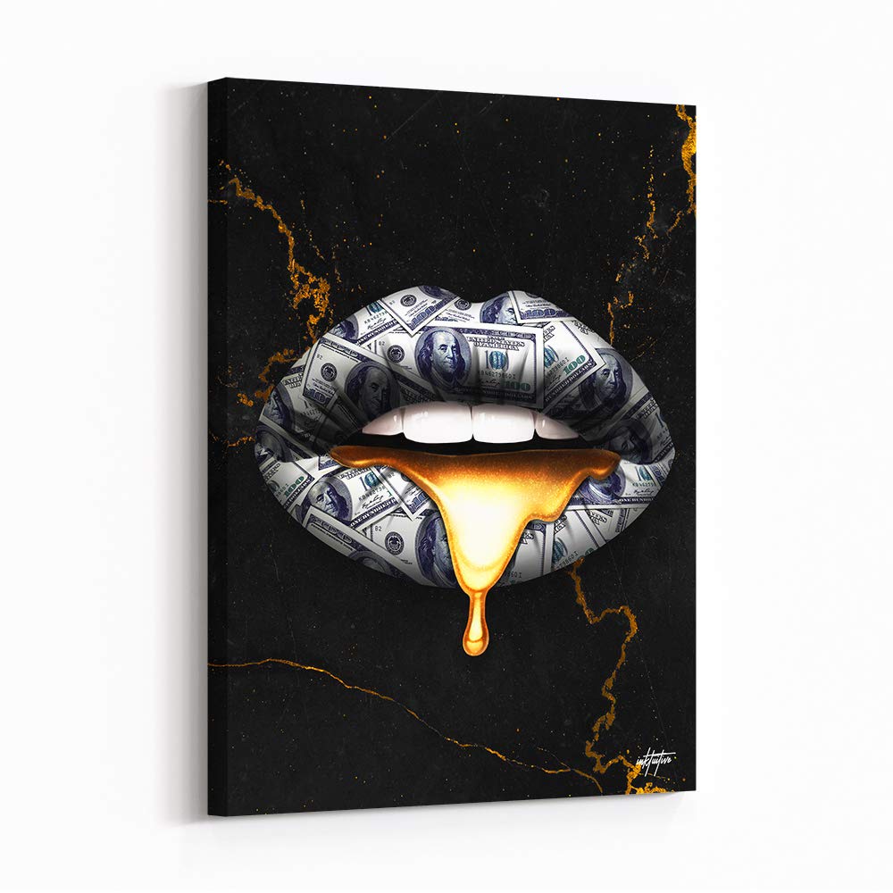Inktuitive Lips 'Money Talks' Canvas Wall Art - 16x12 Inch Printed Canvas, Passion & Money Mindset Decor - Modern Wrapped Canvas for Office, Home & Studio - Perfect for Motivational Wall Decor & Inspirational Spaces