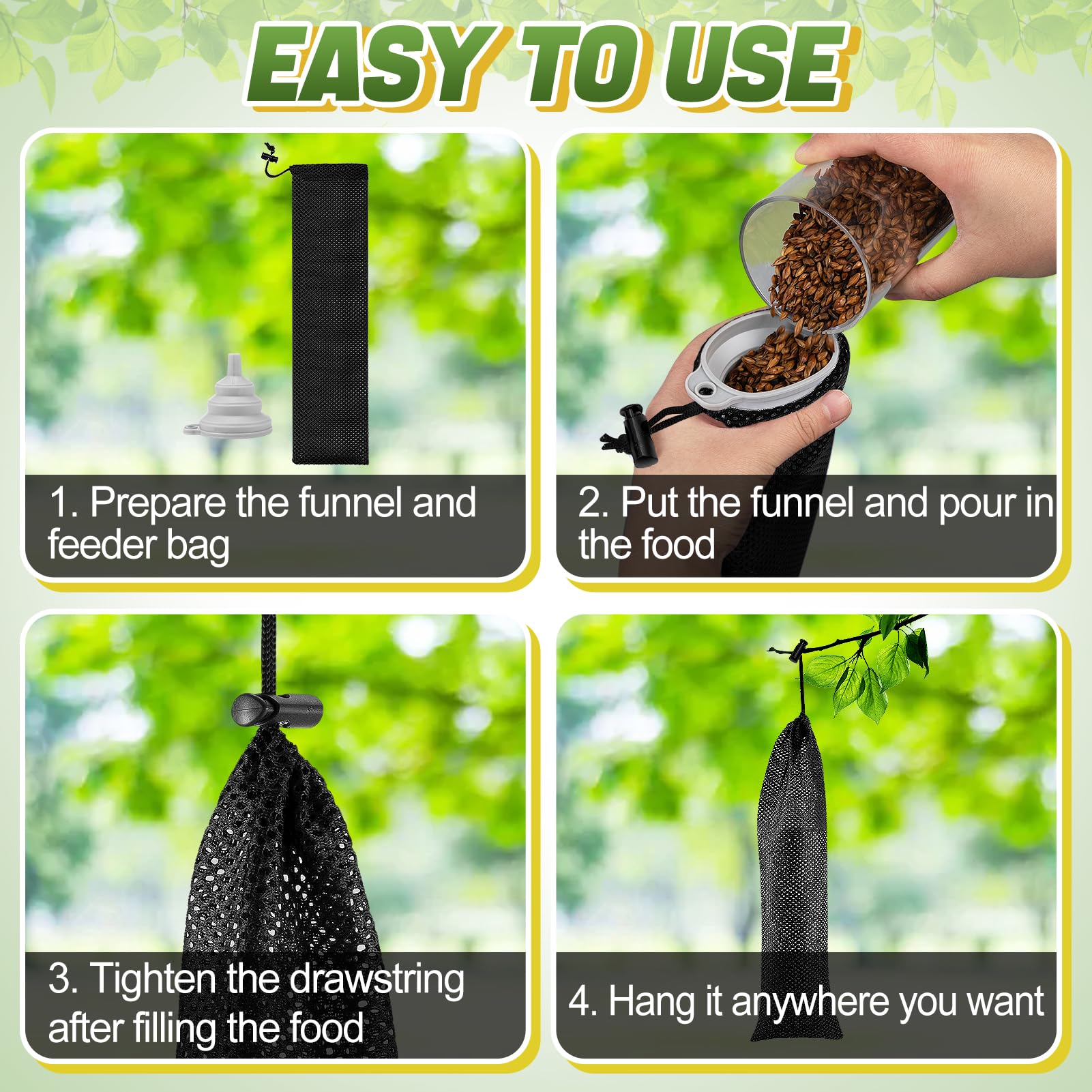 6 Pcs Wild Bird Finch Sock Feeder Kits - Thistle Seed Sacks with Food Grade Foldable Funnels, Bird Food Supply Tools for Goldfinch, Sparrow & Wildlife Feeding (3.9