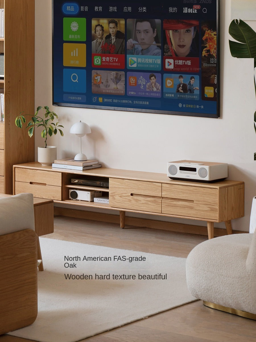 Solid Oak Wood TV Stand with Sliding Doors - Rustic Modern Entertainment Center for Living Room, Bedroom & Home Theater