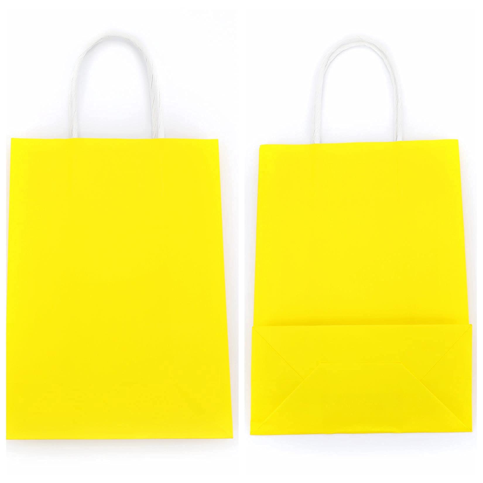 10 Pieces Kraft Paper Party Favor Gift Bags with Handle - Small Yellow Gift Bags for Christmas, Birthday, Wedding & Party Favors | Perfect for Candy, Treats, Small Gifts & Party Decorations